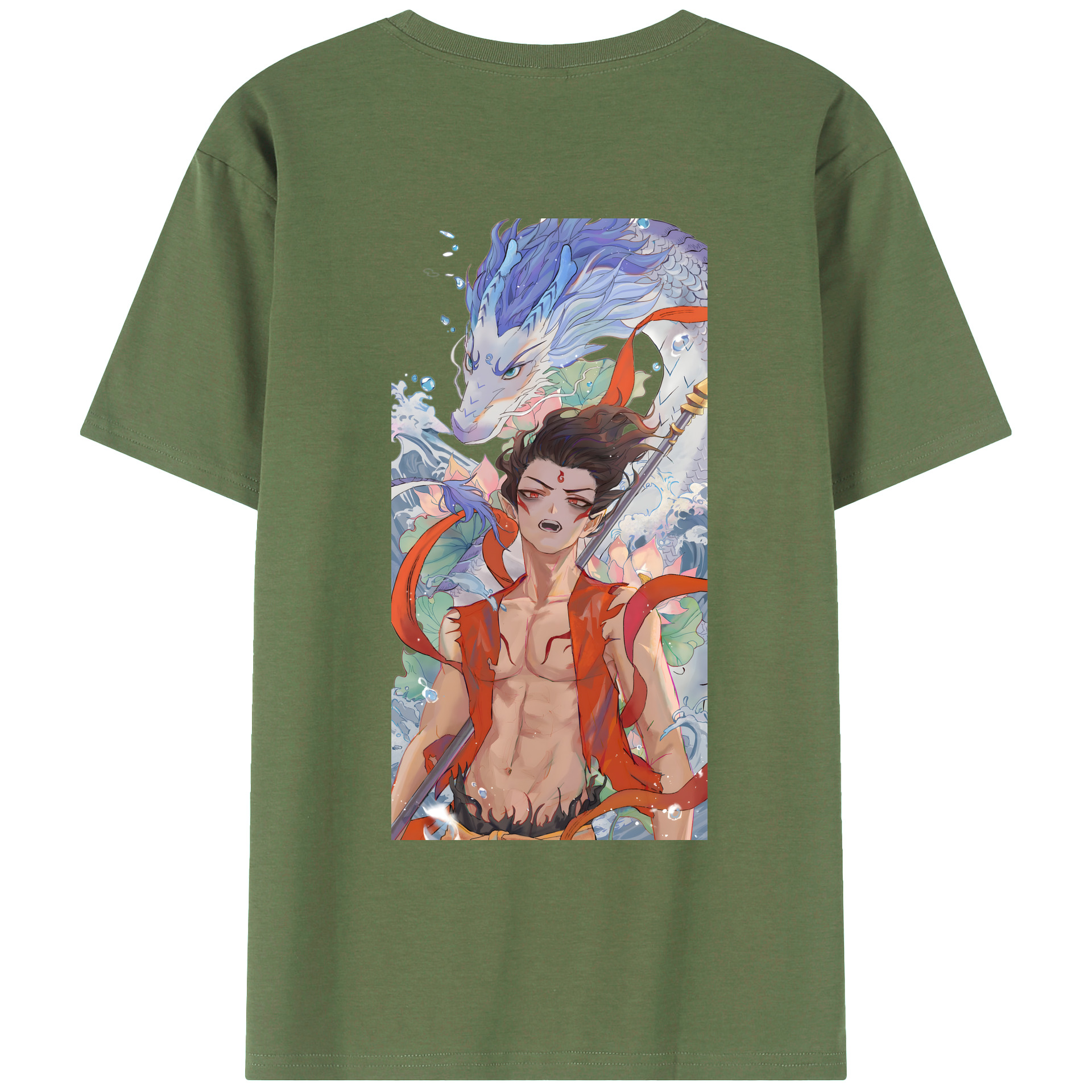 （画像用） Ne Zha 2 ナタ 魔童の大暴れ 綿100％ メンズ半袖Tシャツ（バックプリント） 通気性